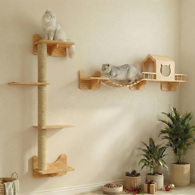 Cat Shelves for Wall – Cat Climbing Furniture Set for Large Cats by CreatingaBetterLife