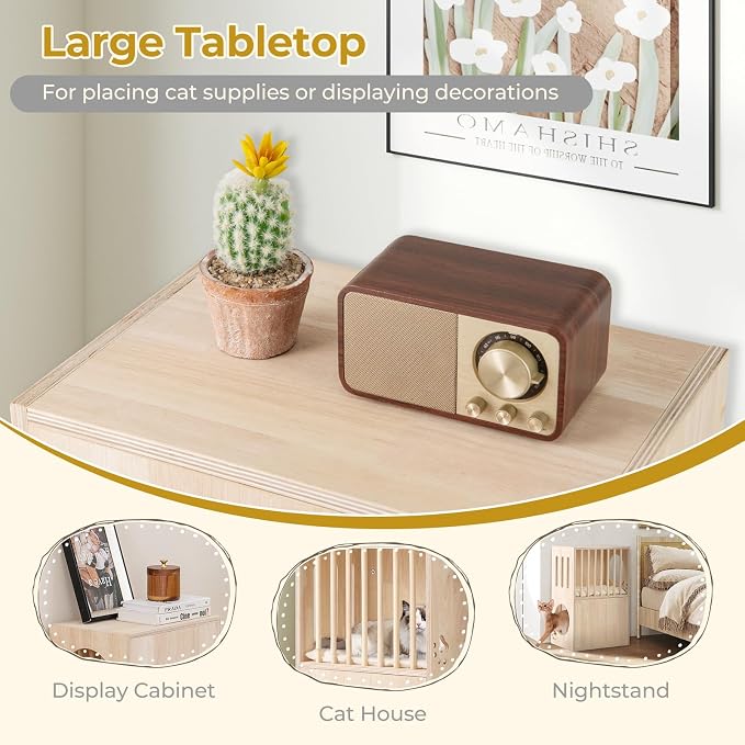 Tangkula 2-Tier Luxury Wood Cat House, Wooden Kitten Cage Condo - Image 9