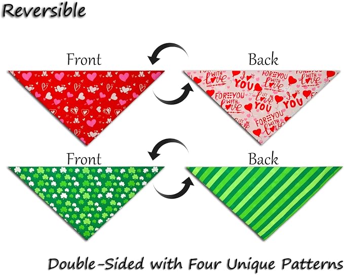 Valentine's & St. Patrick's Day Dog Bandana Set 2PCS-Large, Holiday Party - Image 3