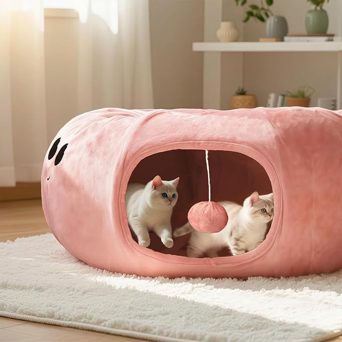 Cat Tunnel Bed for Indoor Cats, Peekaboo Cat Cave Bed, Soft Cat Donut Tunnel - Image 3