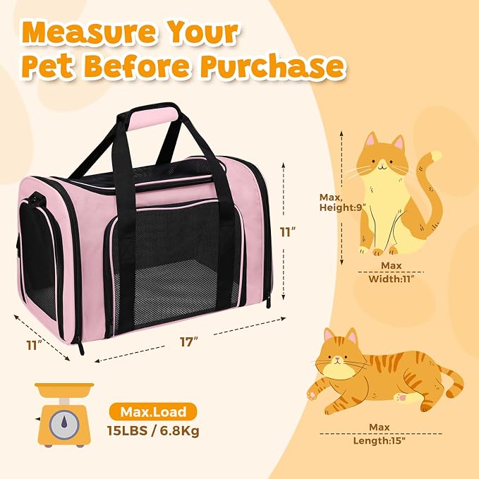 Cat Carrier Soft for Pets Up to 15 Lbs, Cat Travel Bag Soft-Sided - Image 2