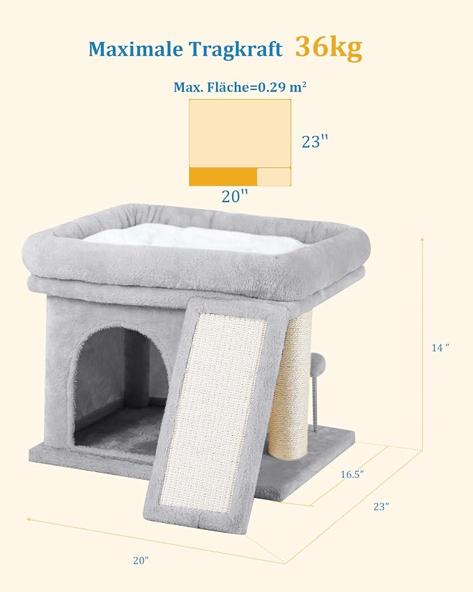 14in Cat Tree Tower with 20 * 16.5in Perch Bed and Washable Top - Image 4