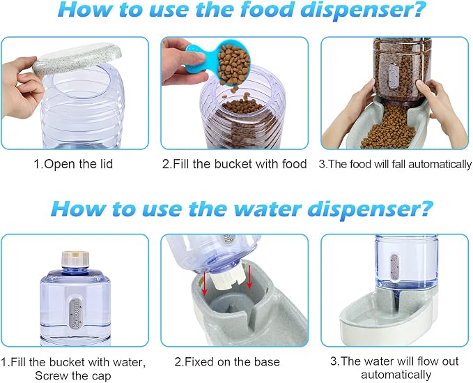 Automatic Dog Cat Feeder and Water Dispenser Gravity Food Feeder and Waterer Set - Image 3