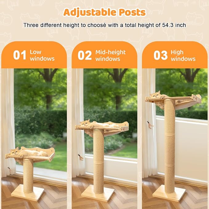 54.3" Cat Window Perch with 3 Adjustable Roman Column Sisal Scratching Posts - Image 8
