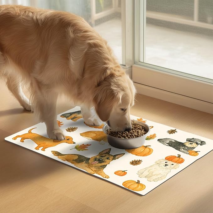 Fall Dog Pet Feeding Mat Autumn Pumpkin Design Food Mat - Image 2