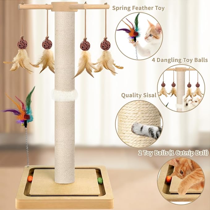 Tall Cat Scratching Post, 33 Inches, Large Scratcher Tree Tower - Image 2