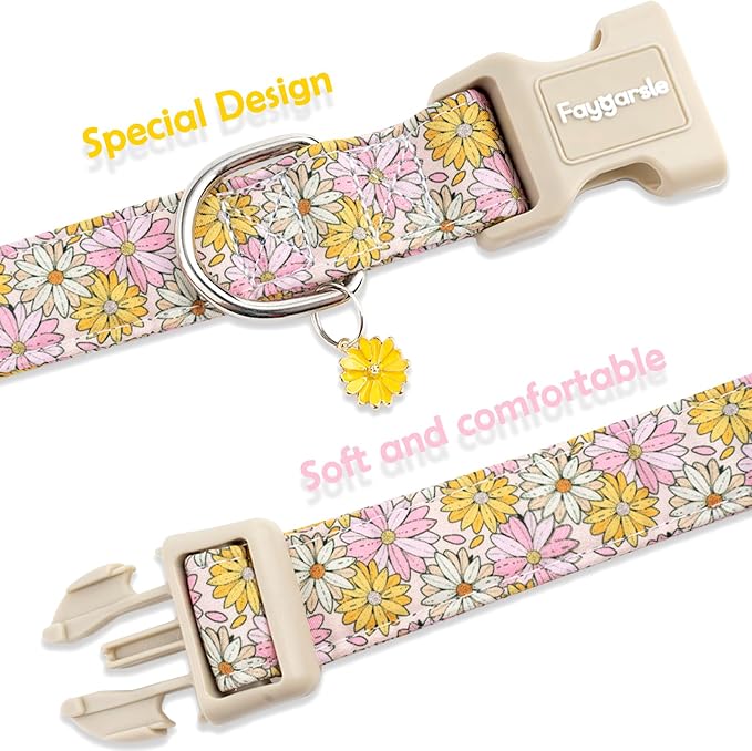 Faygarsle Floral Girl Dog Collar, Cotton Fabric - Image 4