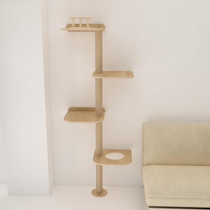 Wall-Mounted Tall Cat Tree Cat Scratching Post, Space Saving Floor to Ceiling - Image 6