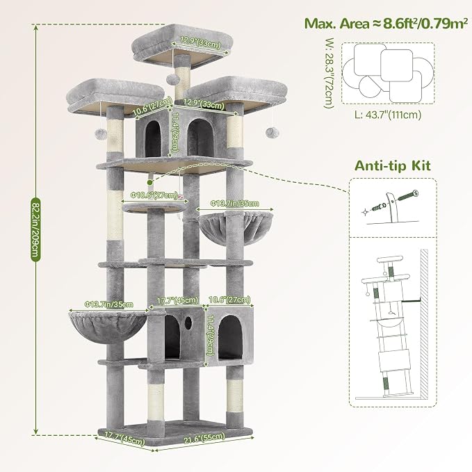 Globlazer Cat Trees and Towers for Multiple Adult Cats, 82-inch XXL Tall Cat - Image 7