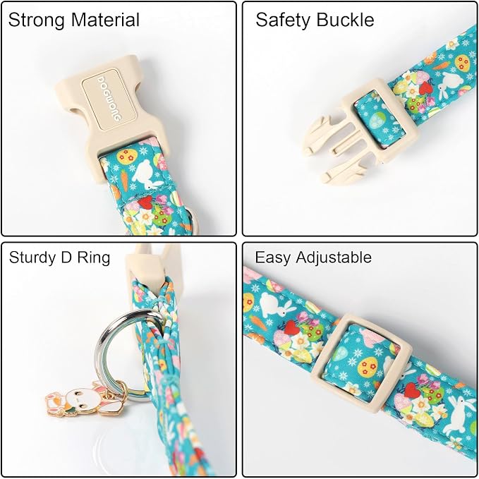 DOGWONG Easter Dog Collar, Cute Flower Bunny Eggs Dog Collar Pink Pet Collar - Image 3