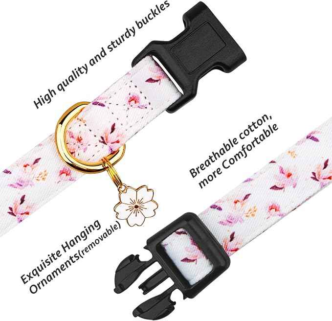 Cotton Handmade Dog Collar Cute and Distinctive Patterns White Flower