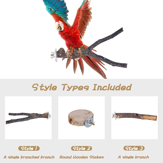 Libiline 8 Pieces Bird Perch Natural Wooden Parrot Perch Stand Fork Toys - Image 4