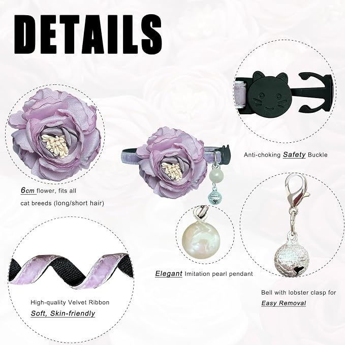 Fupo Purple Cat Collar with Flower Bowtie - Image 2