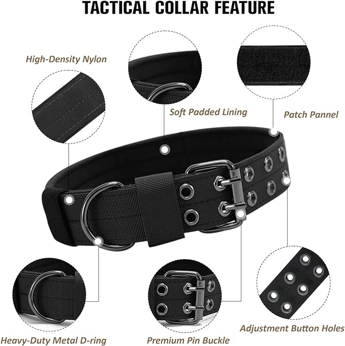 Tactical Dog Collar with Handle, Military Adjustable Heavy Duty Metal Buckle - Image 2
