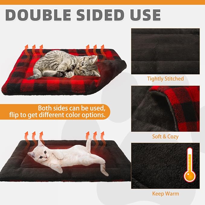 KOOLTAIL Self Warming Cat Bed, Christmas Plaid Pet Heated Pad - Image 4