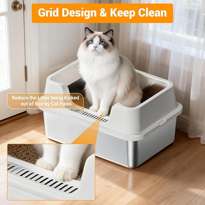 Stainless Steel Litter Box, XL Enclosed Cat Litter Boxes - Image 2