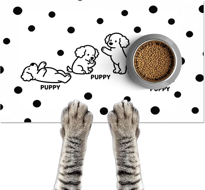 Puppy Pattern Pet Feeding Mat 24x16 Inch Polka Dot Pet Feeding Area Mat Pet by HOMETITUTE