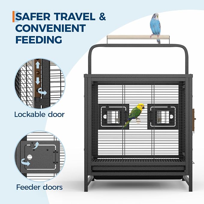 Bird Travel Carrier Cage, 19Inch Wrought Iron Small Bird Cage - Image 3