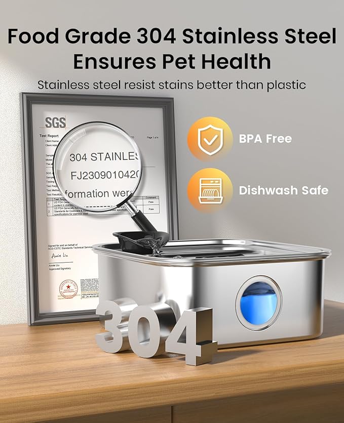 oneisall Dog Water Fountain, 2.6Gal/10L Stainless Steel Dog Water Bowl Dispenser - Image 7