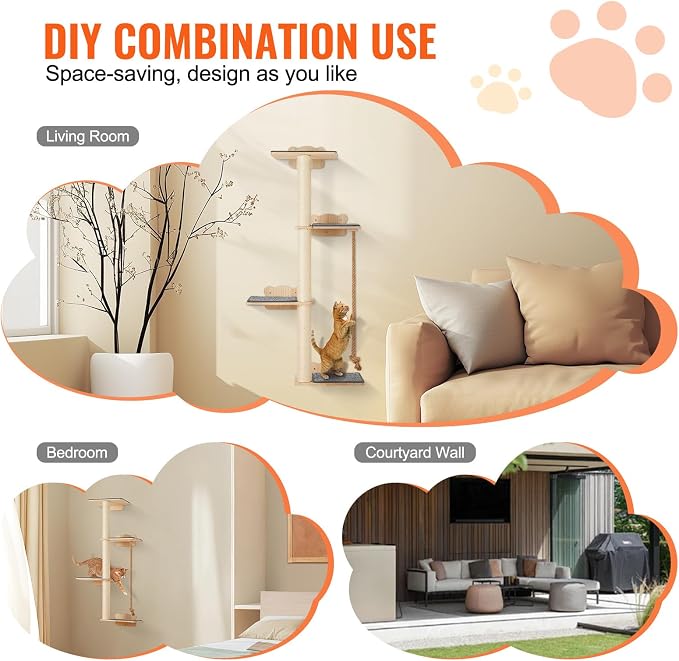 VEVOR 4 Tiers Tall Cat Wall Furniture Set - Image 7