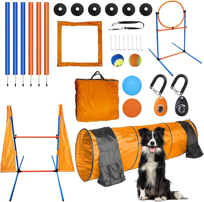 Premium Dog Agility Training Set Outdoor Indoor Game, Tire Jump + Hurdle Jump by MelkTemn