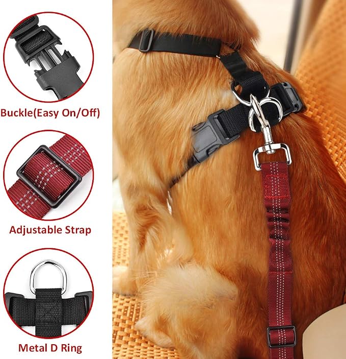 SlowTon Dog Seat Belt Harness for Car, Dog Car Harness Adjustable Mesh - Image 5