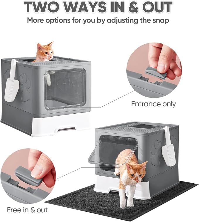 Cat Litter Box with X-Large Litter Mat and Scoop, Large Covered Litter Box with - Image 2