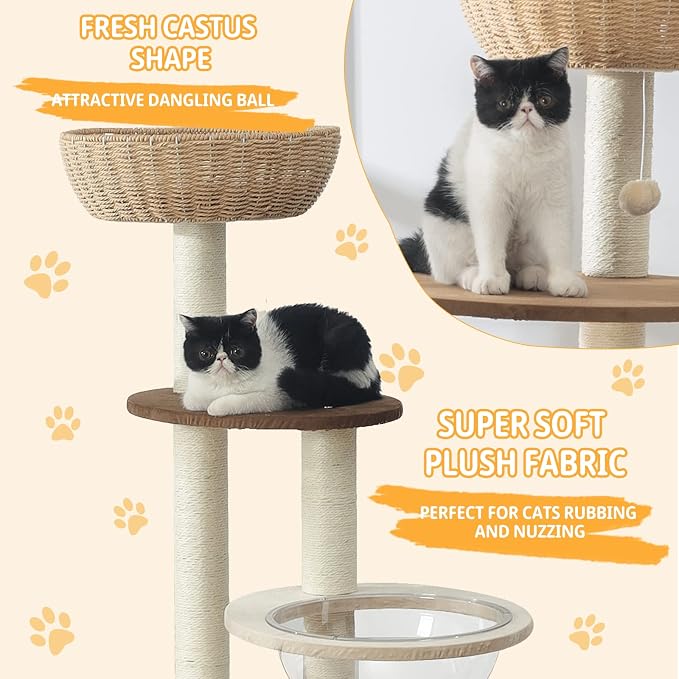 Modern Cat Tree Tower for Large Cats, Real Natural Sisal Luxury Cat Condo - Image 4