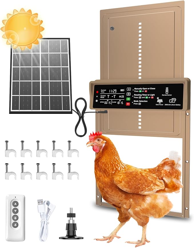 2025 Upgrade 7W Solar Power Chicken Door, Pet Deluxe Automatic Chicken Coop Door by PetDeluxe
