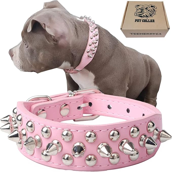 TEEMERRYCA Adjustable Leather Spiked Studded Dog Collars by TEEMERRYCA