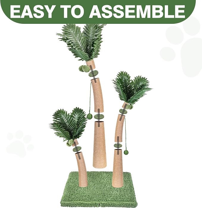 40'' Tall Cat Scratching Post Cat Tree, 3 Curved Design Palm Tree Cat - Image 5