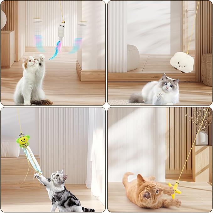 6 PCS Interactive Cat Feather Toys, Indoor Hanging Retractable Cat Toy - Image 4