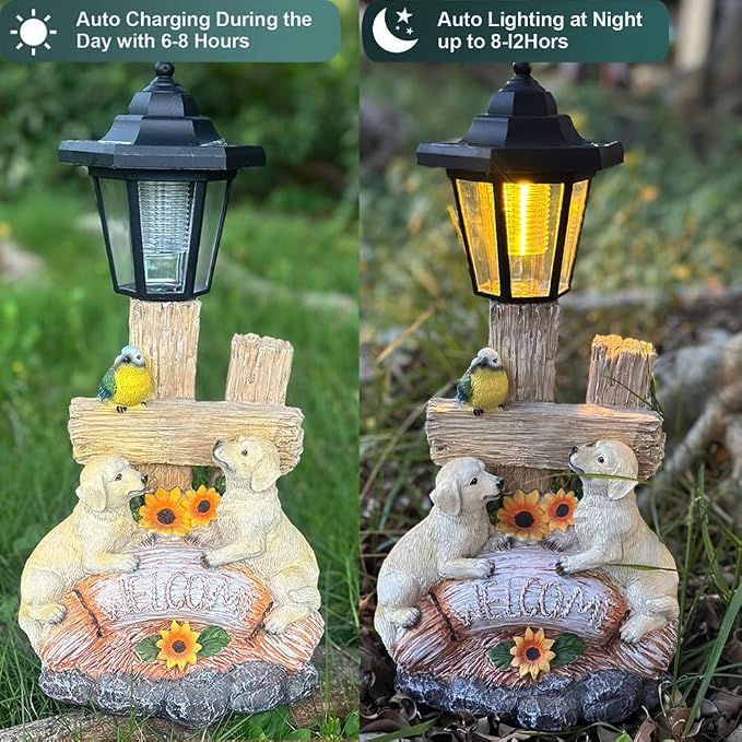 Outside Dog Statue with Solar Lantern, Garden Welcome Sign Dog Solar Figurines - Image 4