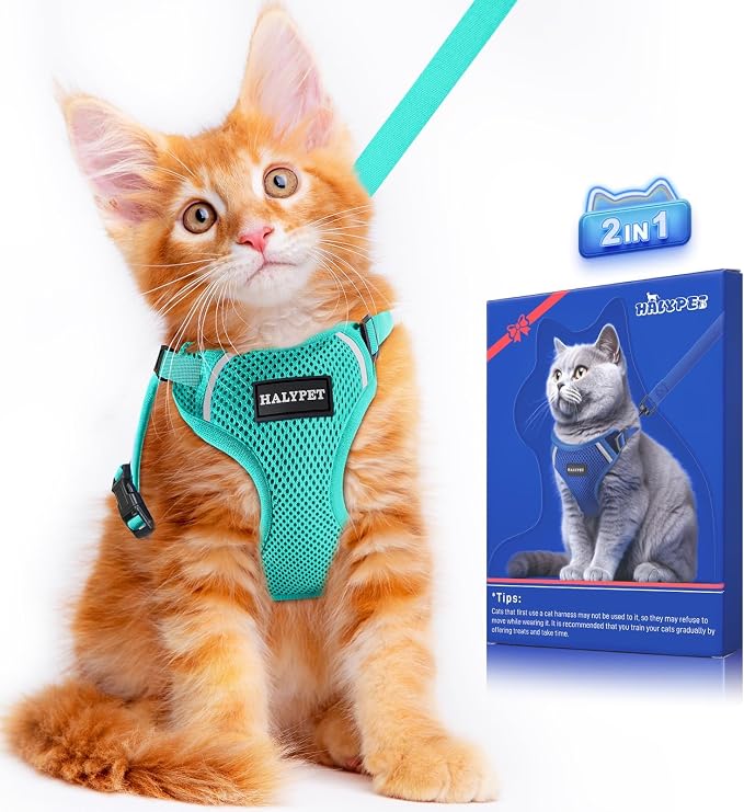 Halypet Cat Harness and Leash Set Escape Proof Soft Adjustable Cat Leash by DOMoreWithYourPet
