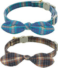 Cotton Bowtie Cat Collar with Bell 2 Pack Plaid Breakaway Kitten Collars with by YUDOTE