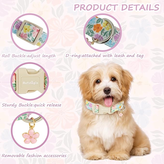 Cotton Dog Collar with Colorful Flowers - Image 3
