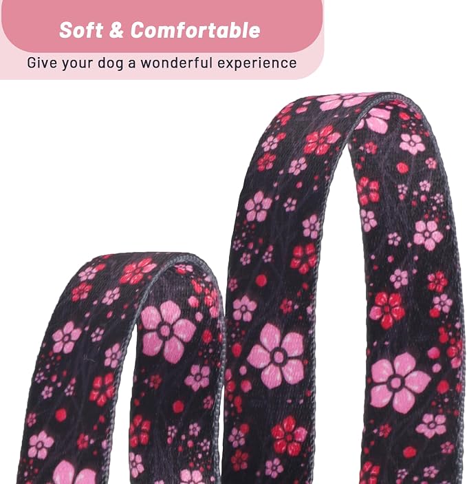 QQPETS Adjustable Soft Dog Collar: Print Flower Pink Multicolor Cute Patterns - Image 4