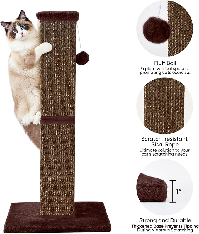 Cat Scratching Post 32 Inch for Indoor Large Cats and Kitten, Nature Sisal Tall - Image 4
