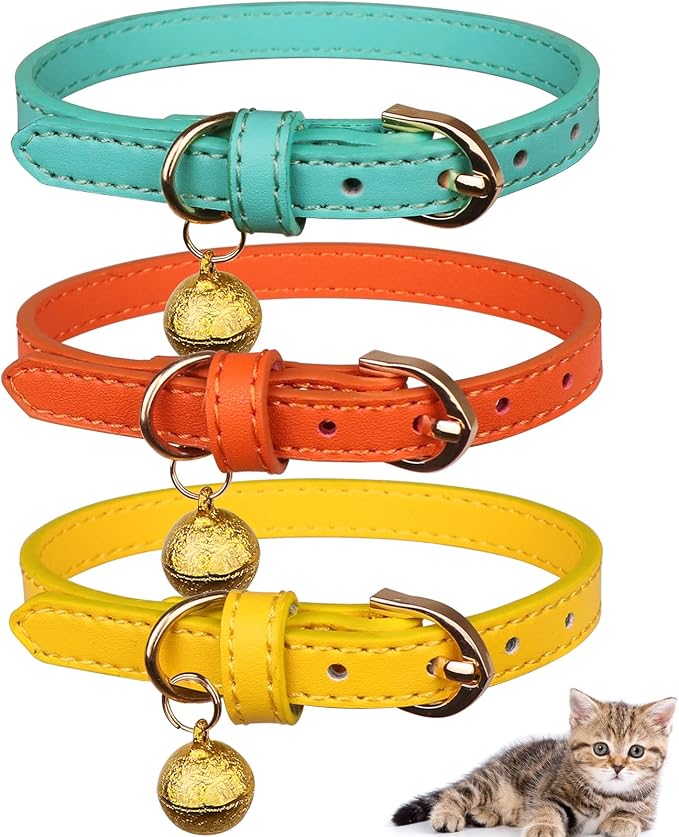 3 Pack Leather Cat Collars by Jamktepat