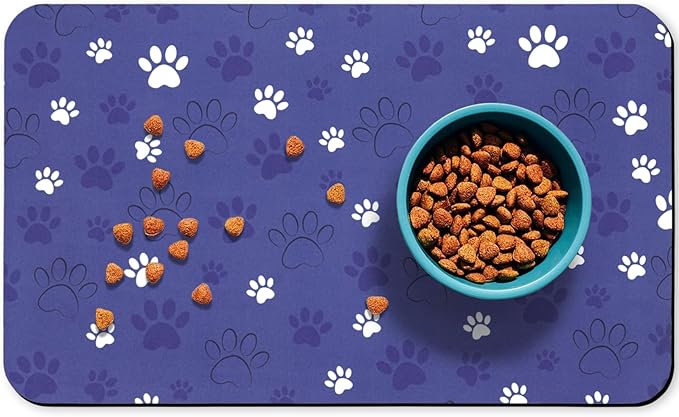 Dog Food Mat, Absorbent Water Bowl Mats Cat Pet Feeding Placemats Dark Blue 16 by Zoeeya