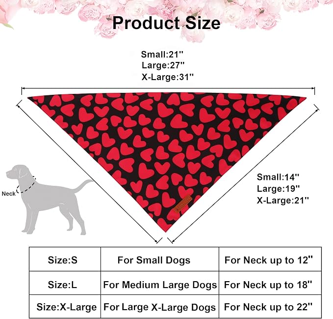 ADOGGYGO Valentine Dog Bandana 2 Pack, Reversible Red Pink Heart Pet Scarf Bib - Image 4