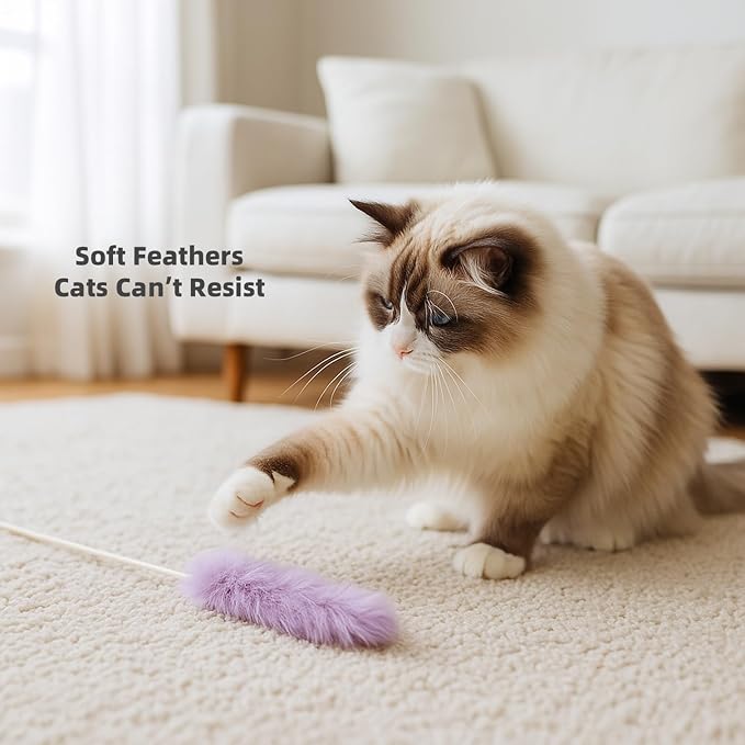 Rabbit Fur Cat Toys – 5PCS Interactive Cat Wand Toys - Image 5