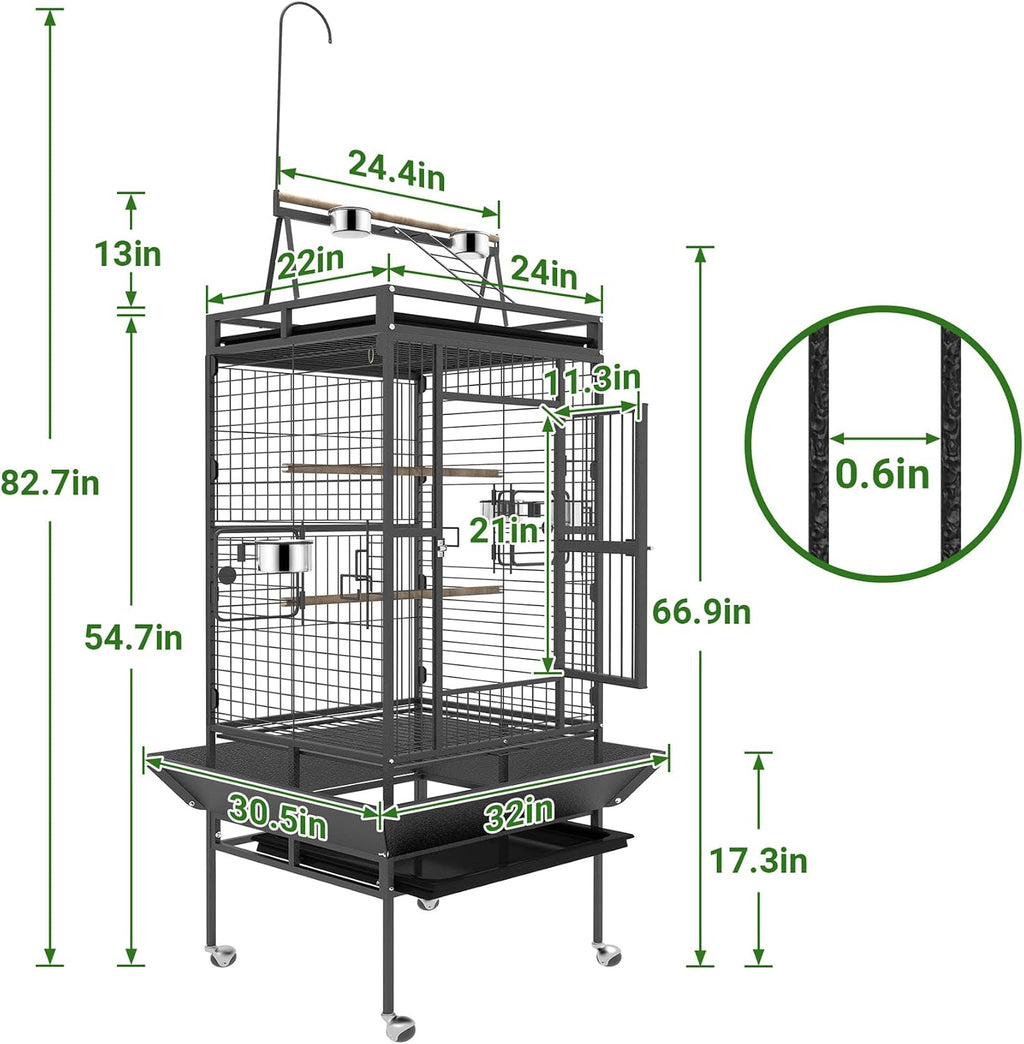 BOINN 82 Inch Wrought Iron Bird Cage with Rolling Stand - GlobalHabitat Supply