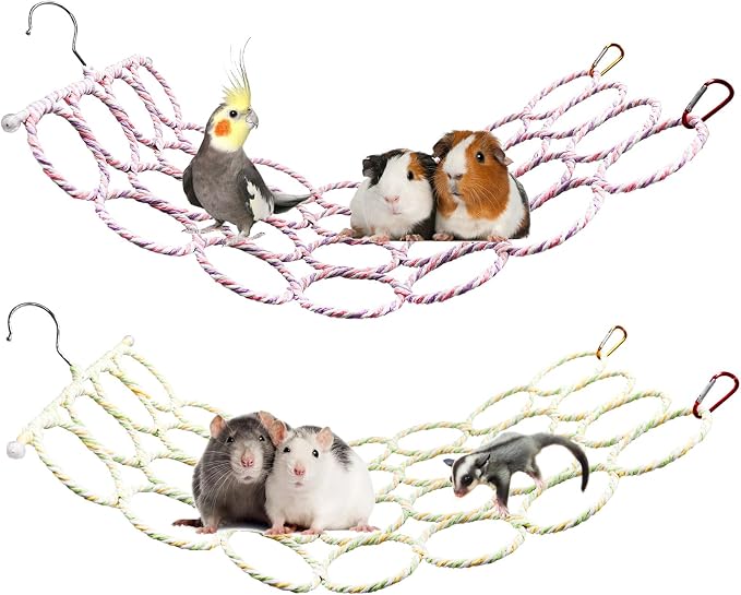 2 Pack Hanging Rat Rope Net, Bird Swing Toy, Parrot Climbing Ladder Bridge by Oooct