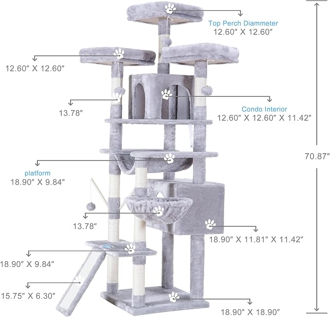 Hey-brother Cat Tree, 71 inches XL Large Cat Tower - Image 2