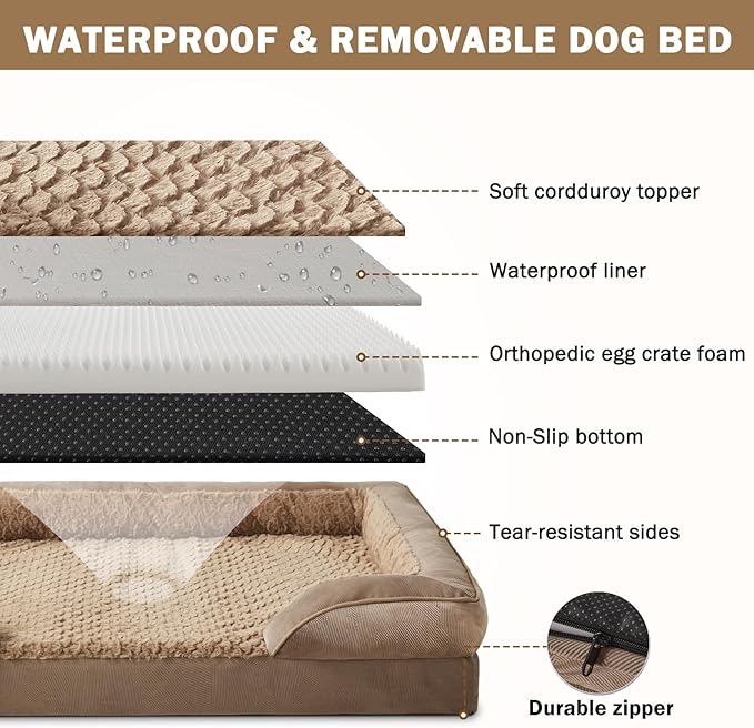 INVENHO Orthopedic Large Dog Bed, Washable Waterproof, Egg-Crate Foam Dog Couch - Image 4