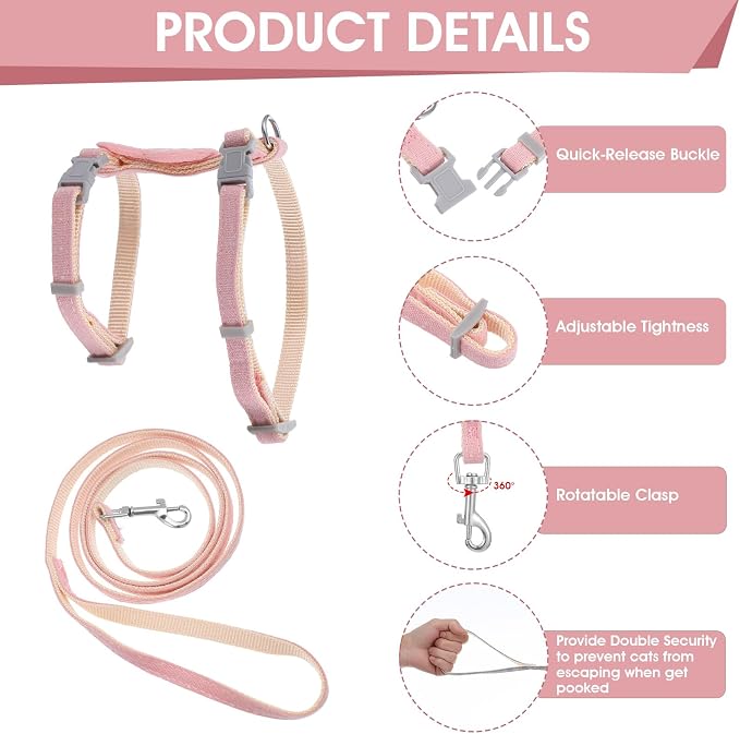 TIESOME Cat Harness and Leash Set, Adjustable Gradient Kitten Harness Escape - Image 4