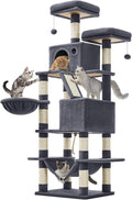 Feandrea Cat Tree, 66.1-Inch Large Cat Tower, 2 Perches, 2 Caves, Smoky Gray by FeandreabySONGMICSHOME