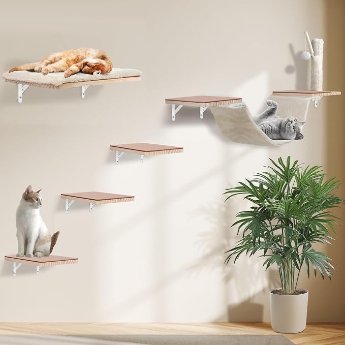 Cat Wall Shelves, Solid Wood Cat Wall Furniture Set, by Sublimei