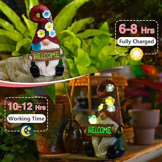 Solar Gnome with Wlecome Decor for Yard Decorations - Image 3